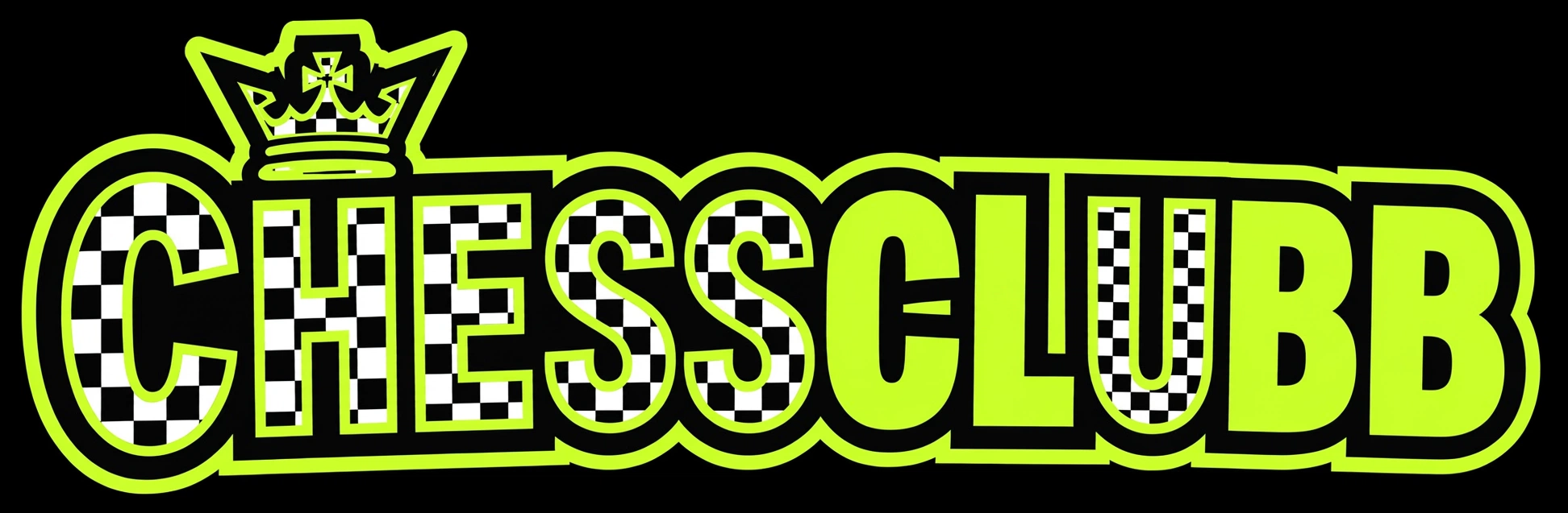 Lime-green CHESSCLUBB graffiti wordmark with a crown